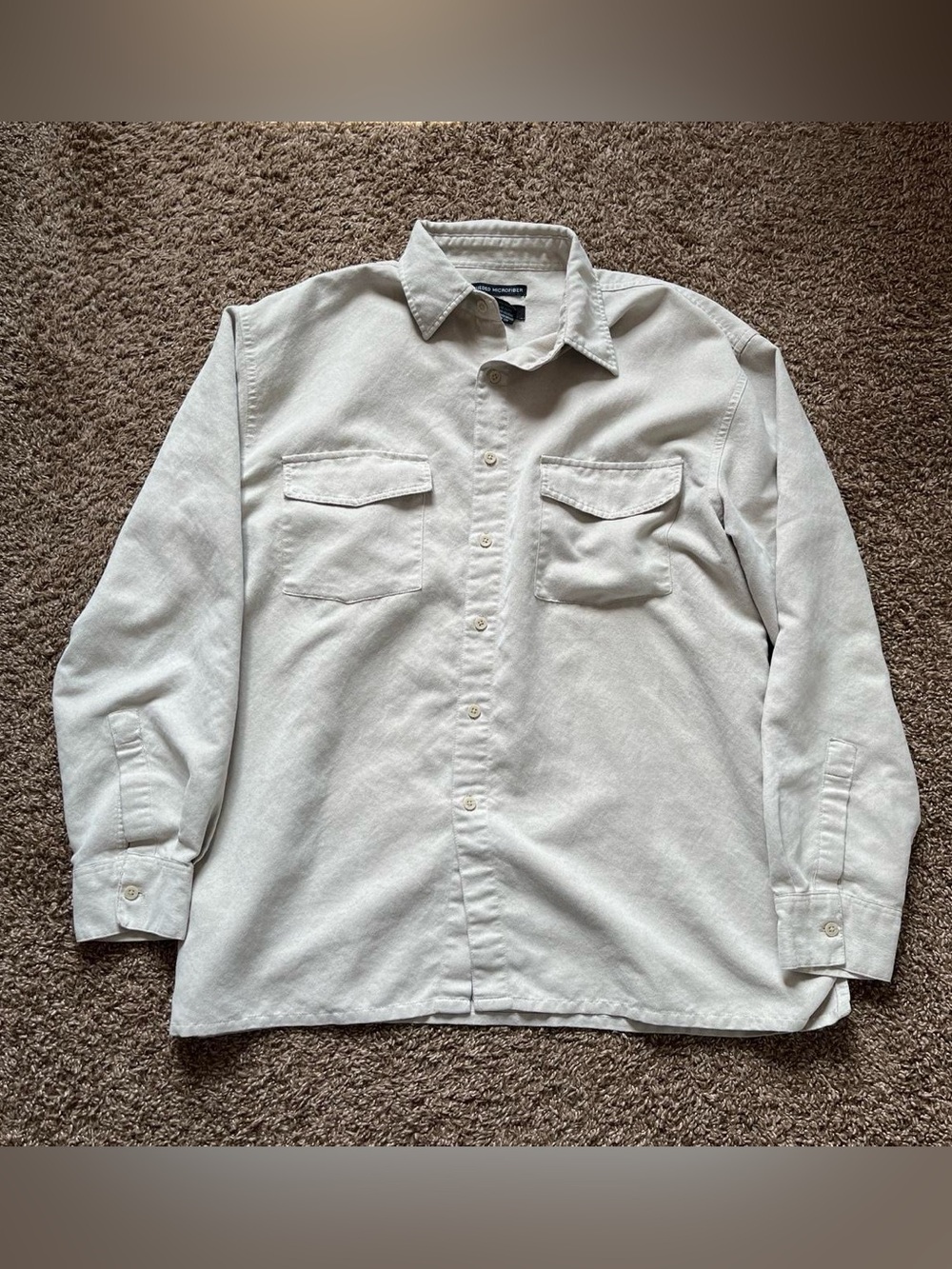 Men's Long Sleeve Button-Up in Light Beige